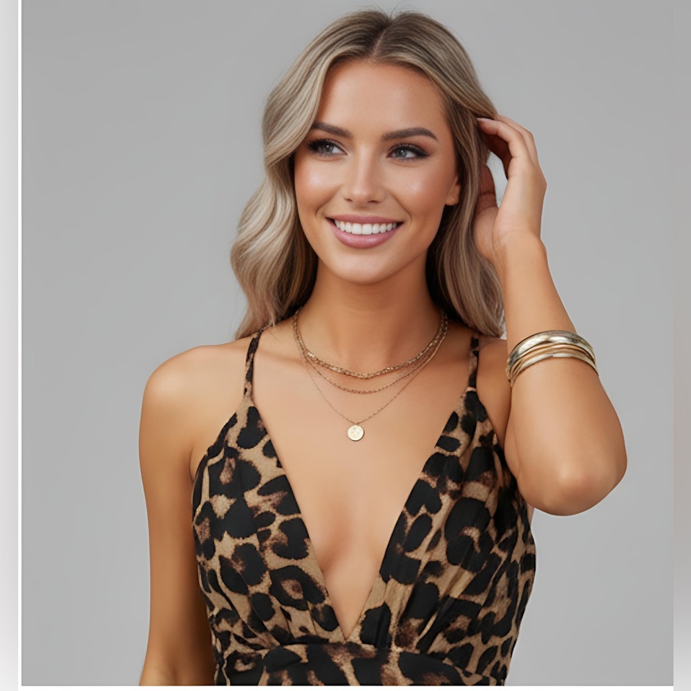 Plunging Neck Crisscross Open Back Leopard Dress - Picture 3 of 13